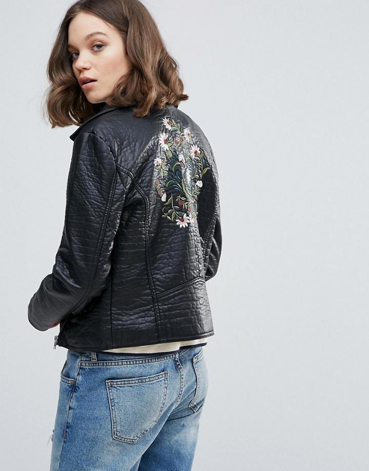 Ichi Faux Leather Biker Jacket - Black