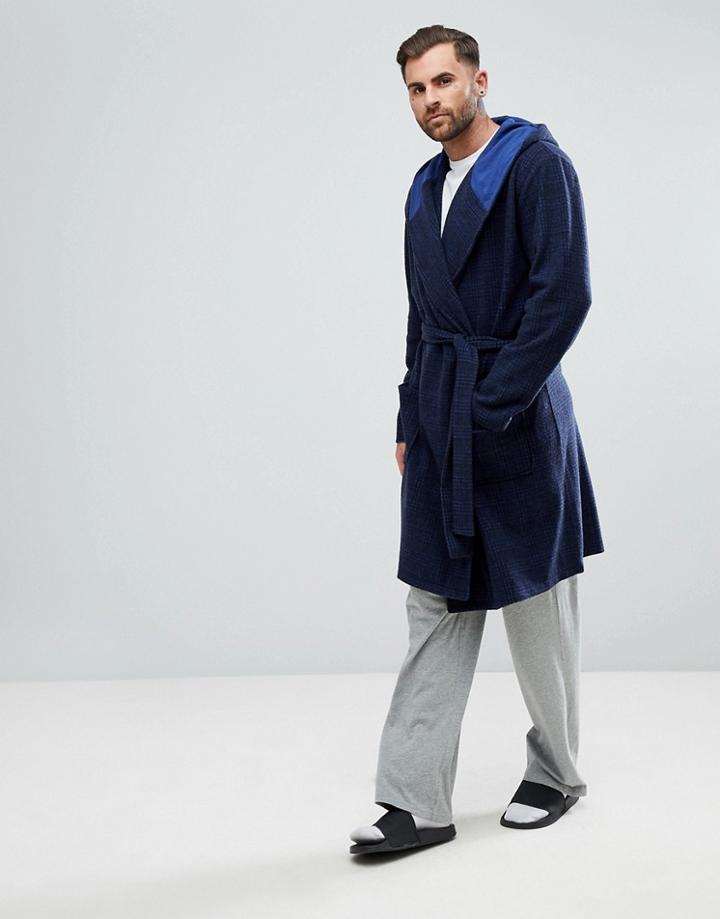 Asos Check Fleece Hooded Robe - Gray