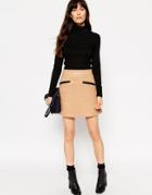 Asos Wool Mix A-line Mini Skirt With Contrast Pu Pockets - Camel
