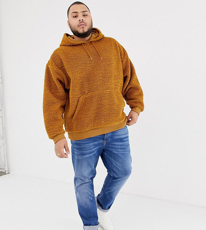 Asos Design Plus Oversized Hoodie In Brown Borg - Brown