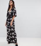 Influence Tall Kimono Sleeve Floral Maxi Dress - Black