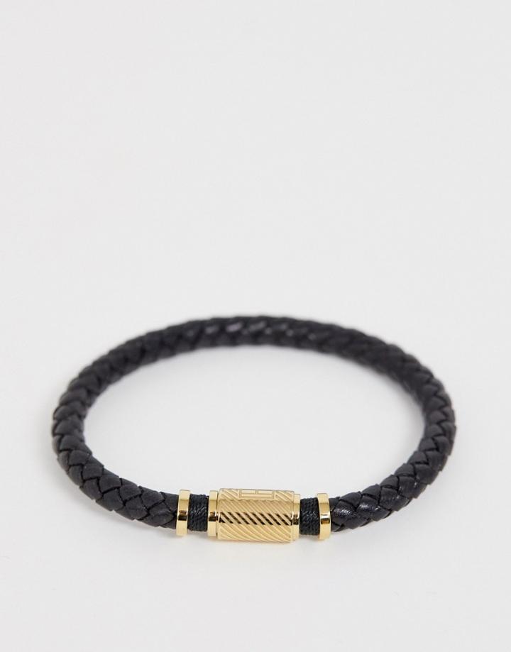 Tommy Hilfiger Braided Bracelet In Black & Gold - Black