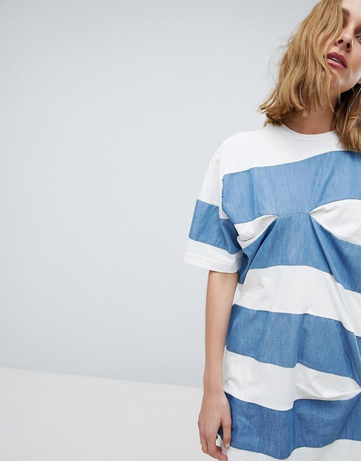 Asos White Thick Stripe T-shirt With Tuck Detail - Multi