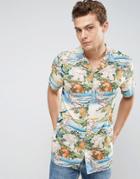 Asos Regular Fit Viscose Shirt With Floral Print And Revere Collar - Blue