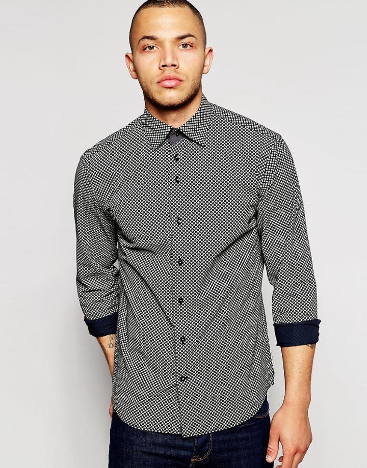 Dickens And Browne Poplin Diamond Print Shirt - Tan