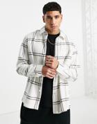 Topman Straight Hem Shirt In Off White Grid Check-black