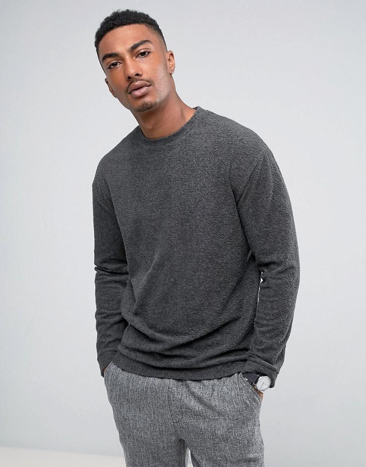 Selected Homme Sweatshirt In Cotton Towelling - Gray