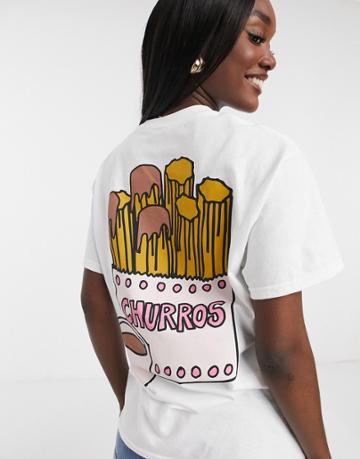 New Love Club Churros Back Print Oversized T-shirt-white