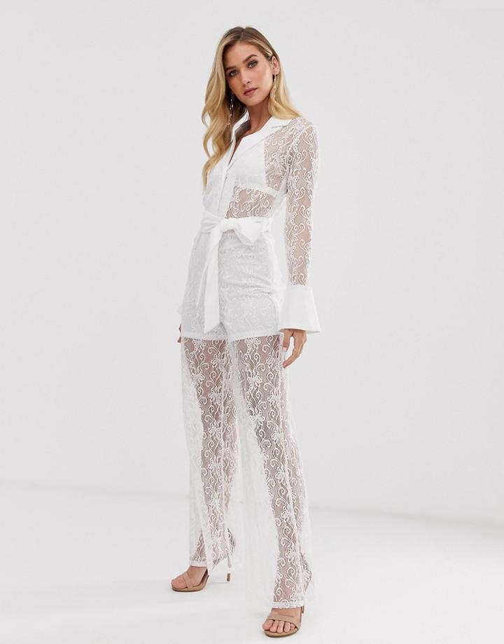 Unique21 Wide Leg Belted Jumpsuit - White