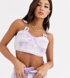 Liquor N Poker Denim Crop Top In Acid Wash Two-piece-pink