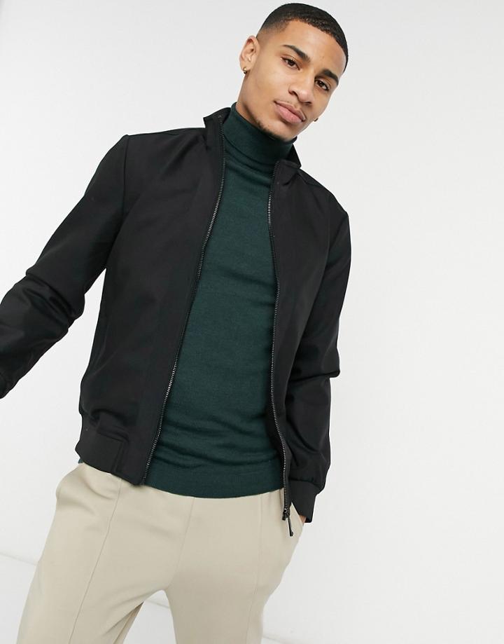 River Island Nylon Funnel Neck Jacket In Black