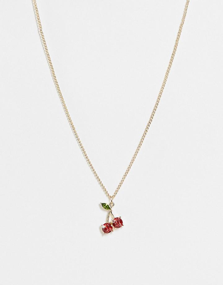 Topshop Crystal Cherry Pendant Necklace In Gold