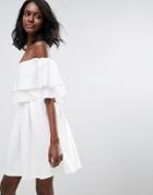 Asos Ruffle Off Shoulder Mini Dress - Cream