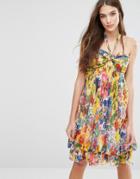 Pussycat London Dress With Halterneck In Floral Print - Yellow