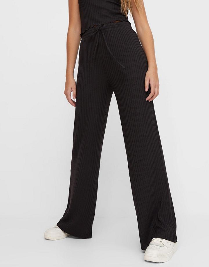 Stradivarius Relaxed Wide Leg Dad Pants In Black