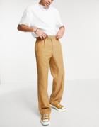 Asos Design Wide Leg Wool Mix Pants In Yellow Herringbone