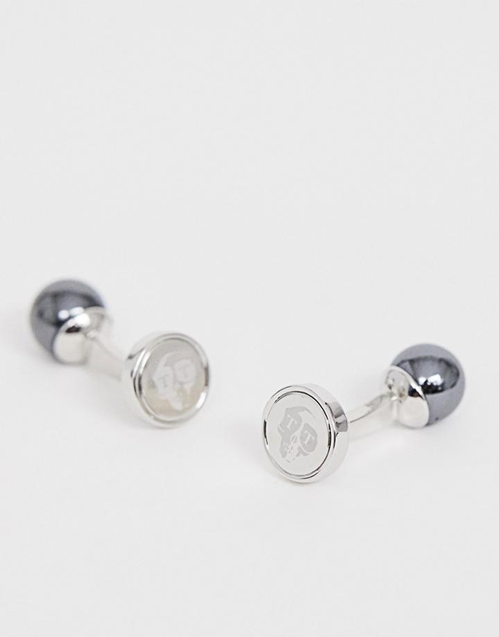 Twisted Tailor Cufflinks In Black With Semi Precious Stone - Silver