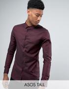 Asos Tall Skinny Shirt In Burgundy Tonic - Red