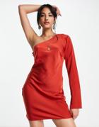 Asos Design One Shoulder Satin Mini Dress In Rust-copper