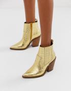 Asos Design Elliot Western Boots In Croc - Gold