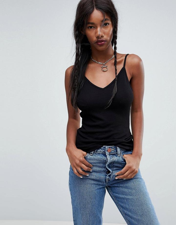 Asos Cami In Rib With V-front And Back - Black