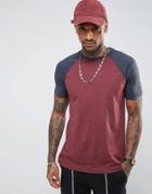 Asos T-shirt With Contrast Raglan In Red/navy - Red
