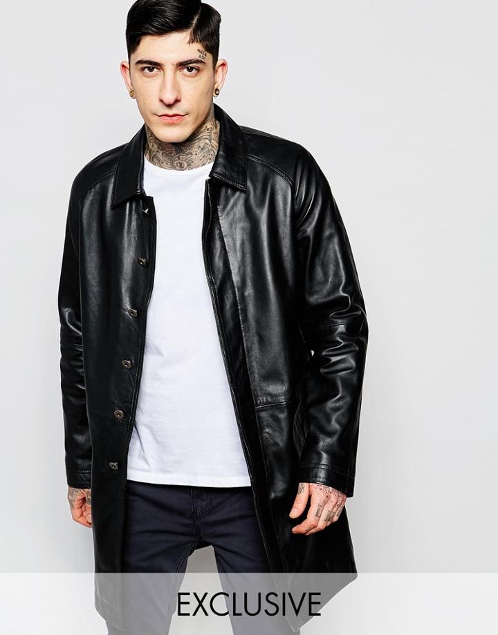 Black Dust Leather Trench Coat - Black