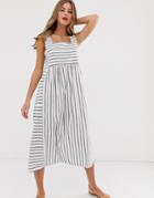 Asos Design Square Neck Textured Midi Smock Sundress In Stripe-multi