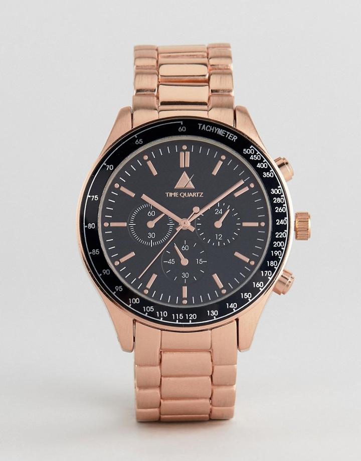 Asos Bracelet Watch In Rose Gold With Contrast Dial - Pink