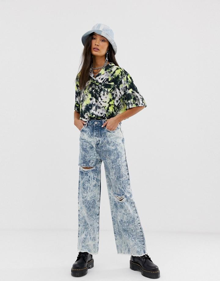 Collusion X007 Acid Wash Wide Leg Jeans - Blue