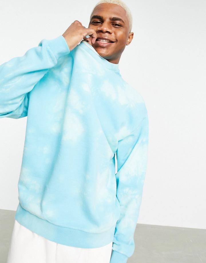 Asos Design Oversized Sweatshirt In Light Blue Bleach Wash-blues