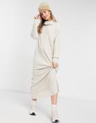 Asos Design Maxi Long Sleeve Ribbed Dress With Roll Neck In Cream-white