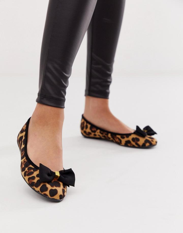 Lipsy Bow Ballerina In Leopard Print - Multi