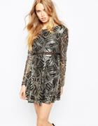 Ba & Sh Howie Embellished Dress In Art Deco Print - Dore