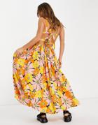 Asos Design Strappy Midi Skater Sundress In Bold Yellow Floral-multi