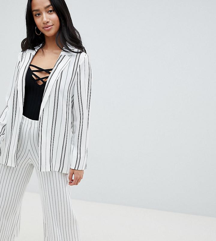 New Look Petite Stripe Soft Blazer - White