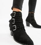 Asos Design Wide Fit Region Suede Studded Ankle Boots-black