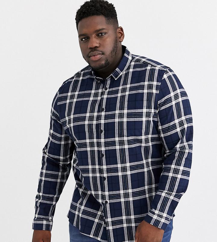 Asos Design Plus Regular Stretch Check Shirt In Navy