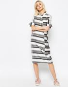 Asos White Stripe Wrap Shirt Midi Dress - Gray Stripe