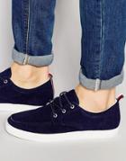 Asos Lace Up Sneakers In Navy Faux Suede With Back Pull - Navy