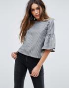 Missguided Fluted Sleeve Top In Stripe - Multi
