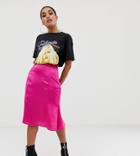 Boohoo Petite Satin Midi Skirt In Pink - Pink
