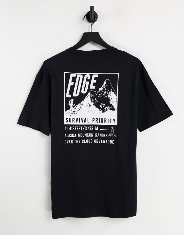 Selected Homme Organic Cotton Oversized T-shirt With Mountain Back Print In Black