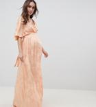 Asos Design Maternity Soft Jacquard Maxi Dress With Flutter Sleeve-orange