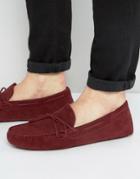 Asos Driving Shoes In Burgundy Faux Suede - Red