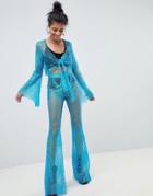 Elsie & Fred Flared Pants In Glitter Mesh Two-piece - Blue
