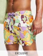 Reclaimed Vintage Inspired Unisex Swim Short In 70s Print-multi