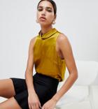 River Island Sleeveless Satin Blouse In Chartreuse - Yellow