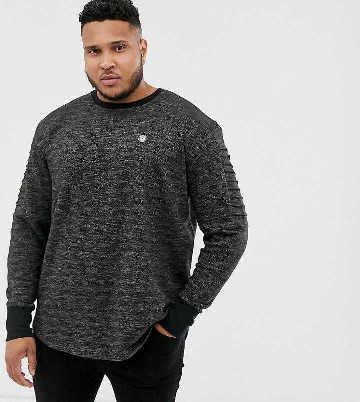Le Breve Plus Ribbed Arm Crew Neck Sweatshirt-black