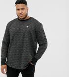 Le Breve Plus Ribbed Arm Crew Neck Sweatshirt-black